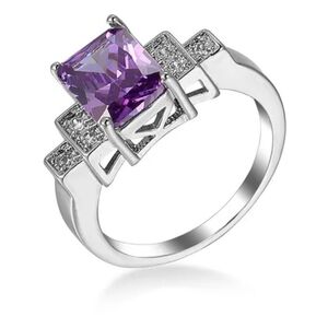 Women's Sterling Silver Ring with Amethyst CZ Stone